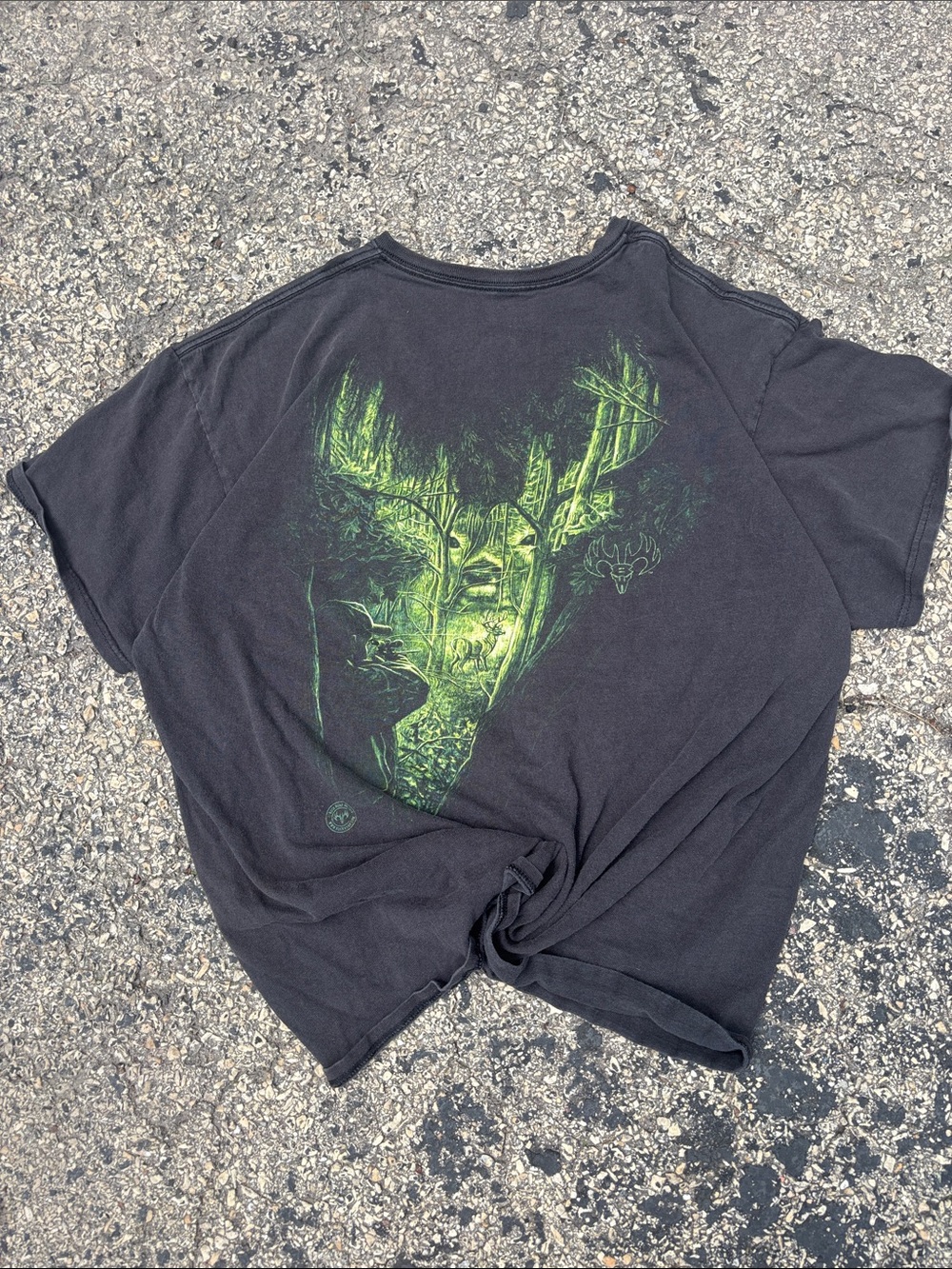 Vintage Buck Wear Mens Large Charcoal Neon Green Deer Graphic Hunting Tee